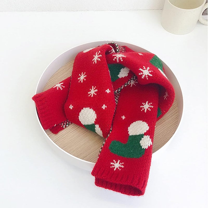 Felite Fnn Kids Christmas Reindeer Snowflake Scarf Fall Winter Warm Knit Scarf - Image 5